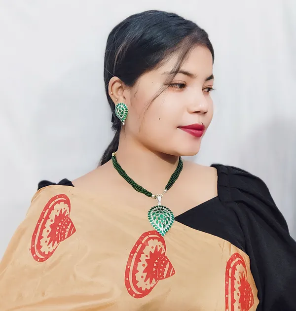 Assamese_Traditional_Green_Colour_Silver-Dugdugi_Jewellery_Set_For_Women