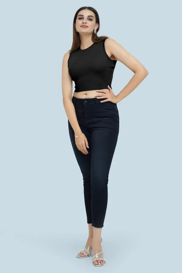 Black_Sleeveless_Ribbed_Round_Neck_Slim_Fit_Collarless_Casual_Tank_Top_For_Women