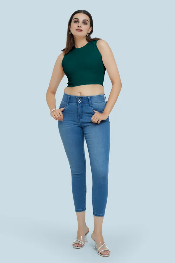 Tail_Green_Sleeveless_Ribbed_Round_Neck_Slim_Fit_Collarless_Casual_Tank_Top_For_Women
