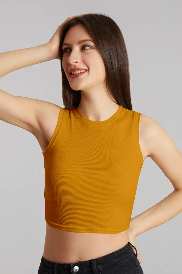 Stylish_Sleeveless_Round_Neck_Ribbed_Yellow_Tank_Tops