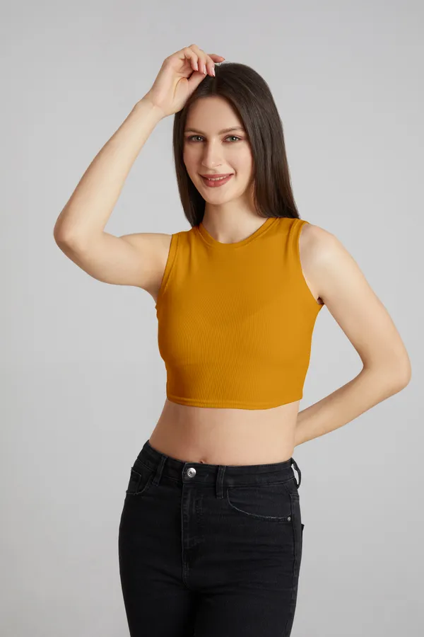 Stylish_Sleeveless_Round_Neck_Ribbed_Yellow_Tank_Tops