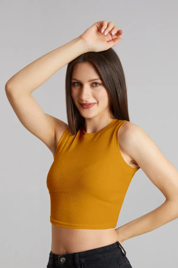 Stylish_Sleeveless_Round_Neck_Ribbed_Yellow_Tank_Tops