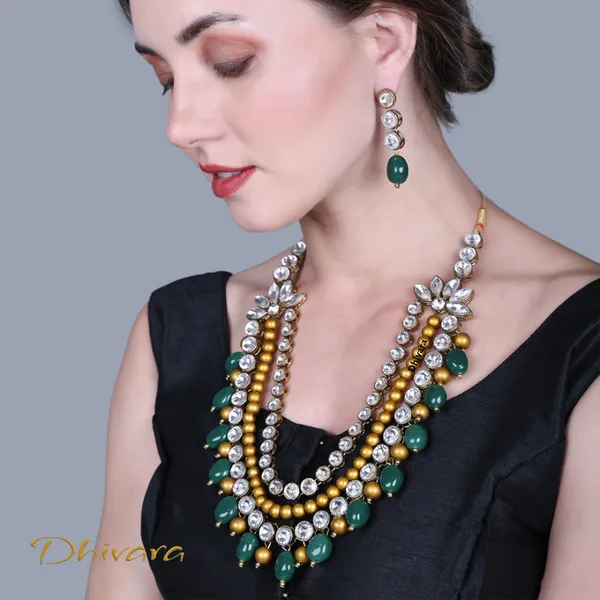 Three_Layer_Antique_Green_Beads_And_Alloy_Copper_Jewellery_Set_For_Women