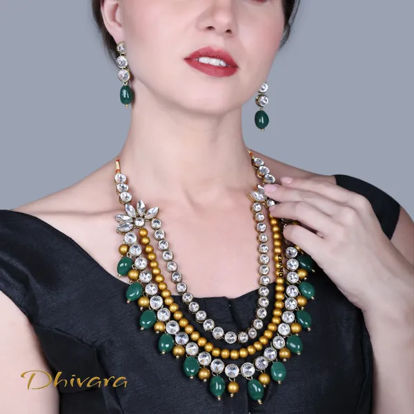 Three_Layer_Antique_Green_Beads_And_Alloy_Copper_Jewellery_Set_For_Women