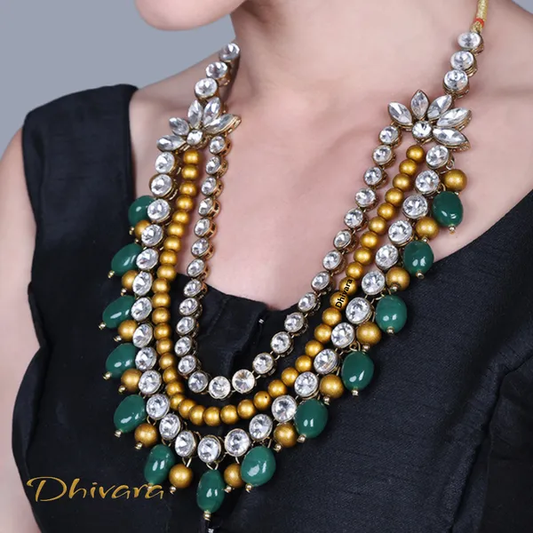 Three_Layer_Antique_Green_Beads_And_Alloy_Copper_Jewellery_Set_For_Women