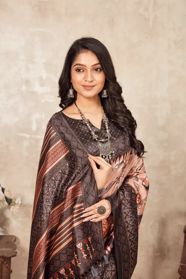 Multicolor_Bamboo_Silk_Plain_Weaved_Fancy_Party_Wear_Saree_With_Blouse