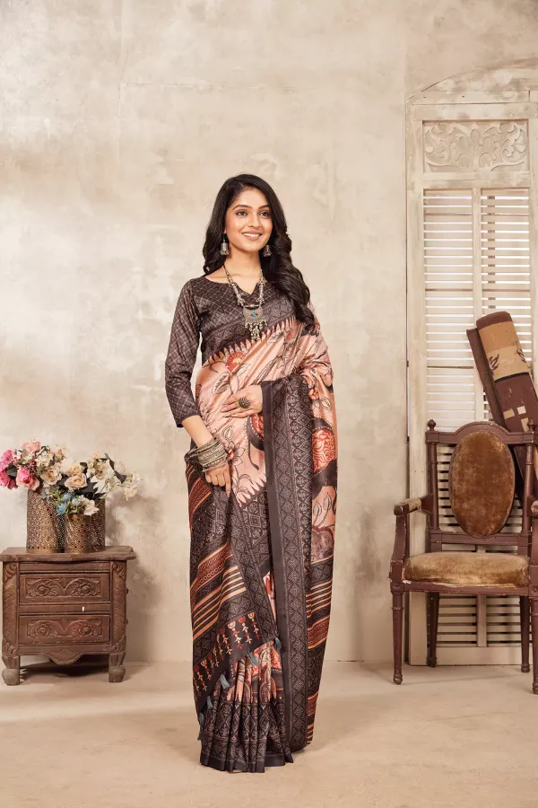 Multicolor_Bamboo_Silk_Plain_Weaved_Fancy_Party_Wear_Saree_With_Blouse