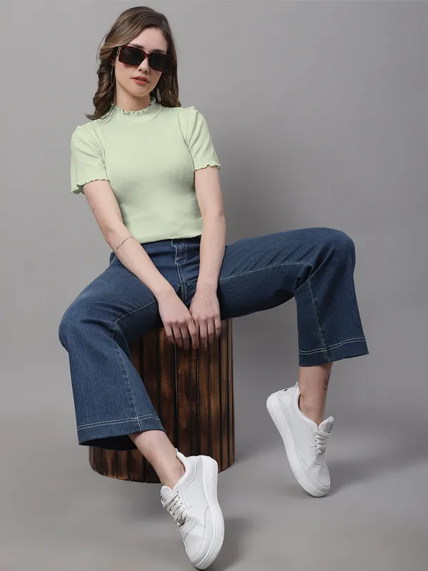 Pista_Cotton_Rib_Turtle_Neck_Short_Sleeve_Crop_Top_For_Women