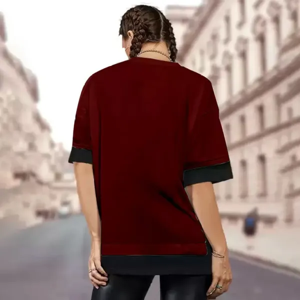 Maroon_Round_Neck_Cotton_Blend_Stylish_Fashionable_Tshirt_For_Women