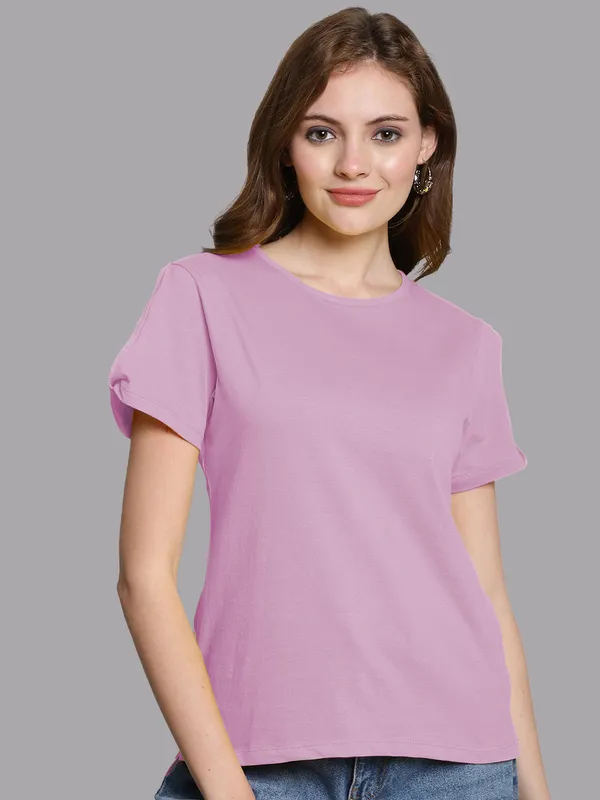 Pack_of_2_Purple_&_Mustard_Cotton_Round_Neck_T-Shirt_For_Women