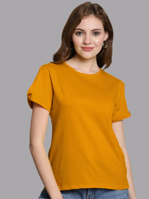 Pack_of_2_Purple_&_Mustard_Cotton_Round_Neck_T-Shirt_For_Women