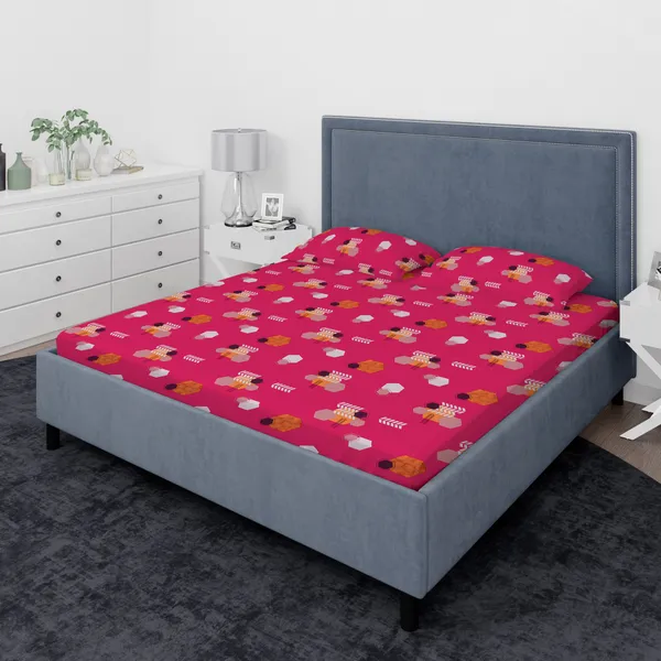 100%_Cotton_220_TC_Reactive_Dye_printed_King_Size_Bedsheet_with_2_Pillow_Covers_|_Color_:_Raspberry