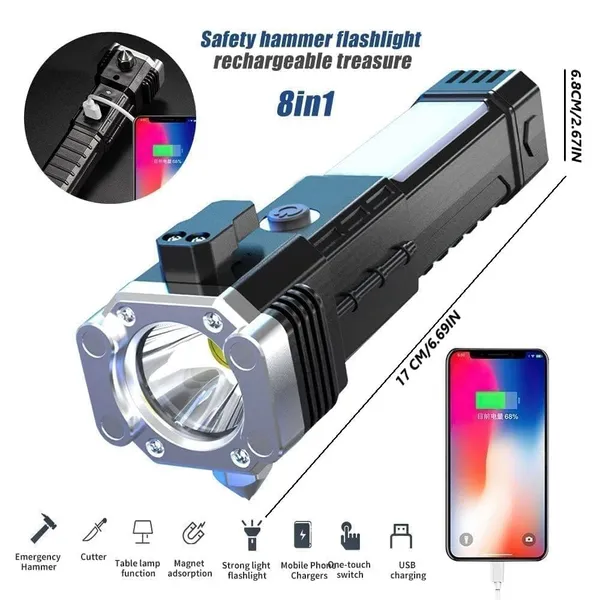 Led_3W_Torch_Light_Rechargeable_Torch_Flashlightlong_Distance_Beam_Range_Car_Rescue_Torch_With_Hammer_Window_Glass_And_Seat_Belt_Cutter_Built_In_Mobile_Usb_Fast_Charger_Power_Bank