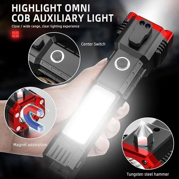 Led_3W_Torch_Light_Rechargeable_Torch_Flashlightlong_Distance_Beam_Range_Car_Rescue_Torch_With_Hammer_Window_Glass_And_Seat_Belt_Cutter_Built_In_Mobile_Usb_Fast_Charger_Power_Bank