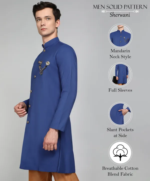 Solid_Royal_Blue_Cotton_Blend_Nawabi_With_Paijama