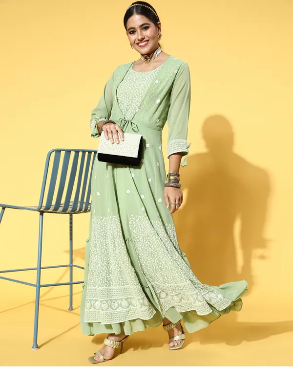 Olive_Green_Georgette_Embroidery_With_Sequins_Work_Party_Wear_Dress