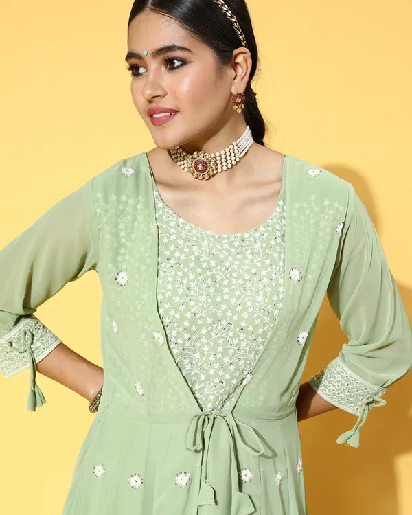 Olive_Green_Georgette_Embroidery_With_Sequins_Work_Party_Wear_Dress