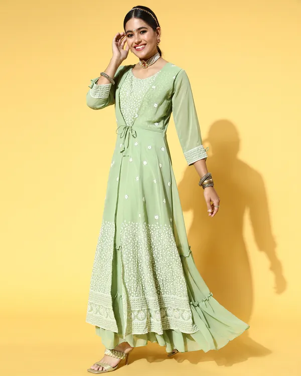 Olive_Green_Georgette_Embroidery_With_Sequins_Work_Party_Wear_Dress