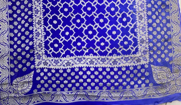 Humairah_Presents_Pure_Handloom_Blue_Chiffon_Koniya_Zari_Geometrical_Jaal_with_Skirt_Zari_Border_with_Blue_Blouse