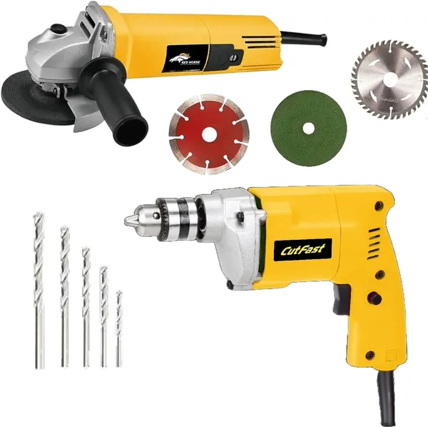 New_4Inch_Angle_Grinder_With_10Mm_Drill_Machine_With_5Pcs_Drill_Bits_Hammer_Drill_(10_Mm_Chuck_Size,_650_W)
