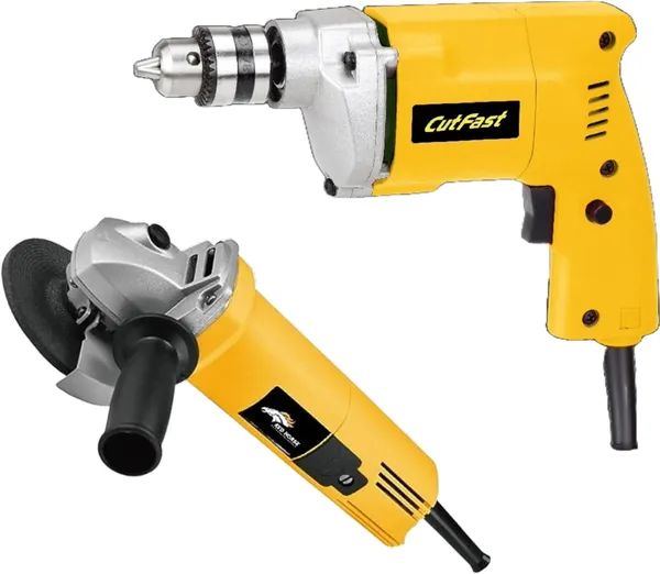 New_4Inch_Angle_Grinder_With_10Mm_Drill_Machine_With_5Pcs_Drill_Bits_Hammer_Drill_(10_Mm_Chuck_Size,_650_W)