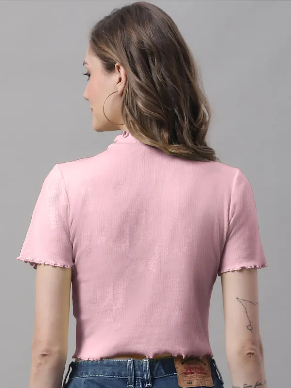 Coral_Cotton_Rib_Turtle_Neck_Short_Sleeve_Crop_Top_For_Women