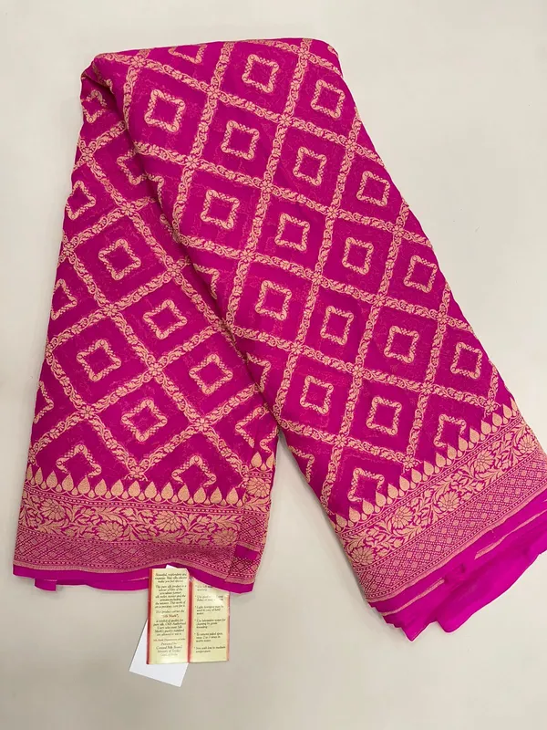Humairah_Pure_Handloom_Pink_Khaddi_Georgette_Kadhwa_Bandhani_Zari_Jaal_with_Banarasi_Golden_Zari_Floral_Border_with_Kadhwa_Pink_Blouse