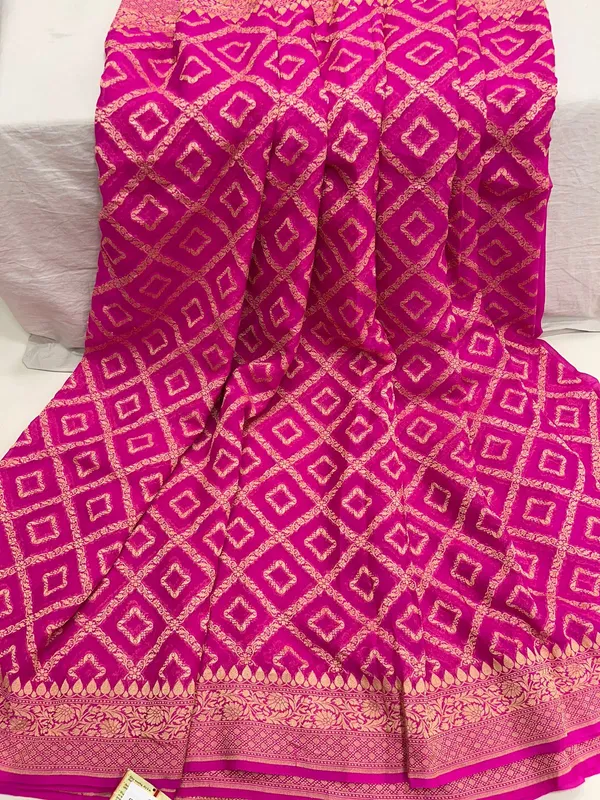 Humairah_Pure_Handloom_Pink_Khaddi_Georgette_Kadhwa_Bandhani_Zari_Jaal_with_Banarasi_Golden_Zari_Floral_Border_with_Kadhwa_Pink_Blouse