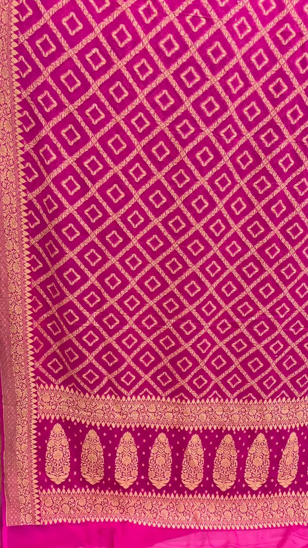 Humairah_Pure_Handloom_Pink_Khaddi_Georgette_Kadhwa_Bandhani_Zari_Jaal_with_Banarasi_Golden_Zari_Floral_Border_with_Kadhwa_Pink_Blouse