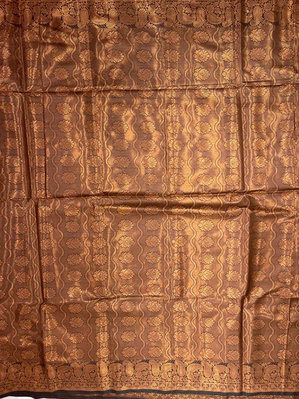 Humairah_Presents_Black_Art_Silk_Copper_Zari_Floral_Boota_Contrast_Copper_Zari_Border_and_Banarasi_Pallu_with_Black_Blouse