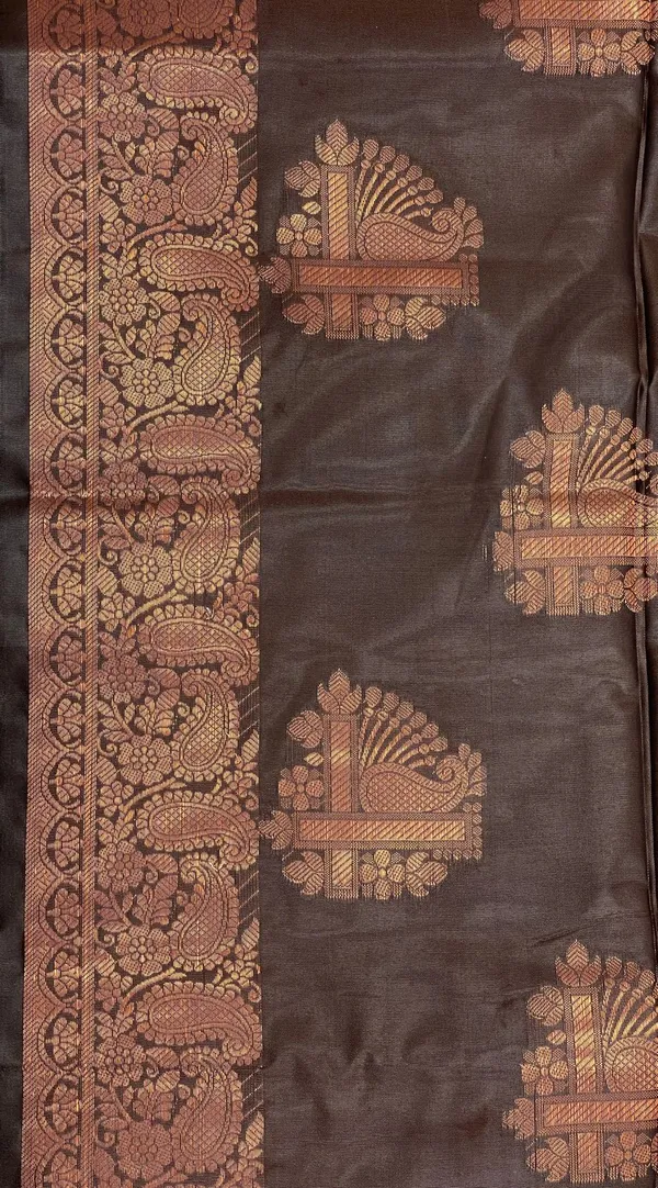 Humairah_Presents_Black_Art_Silk_Copper_Zari_Floral_Boota_Contrast_Copper_Zari_Border_and_Banarasi_Pallu_with_Black_Blouse