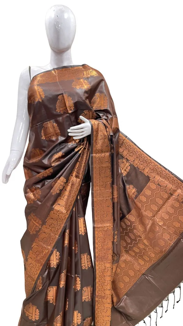 Humairah_Presents_Black_Art_Silk_Copper_Zari_Floral_Boota_Contrast_Copper_Zari_Border_and_Banarasi_Pallu_with_Black_Blouse
