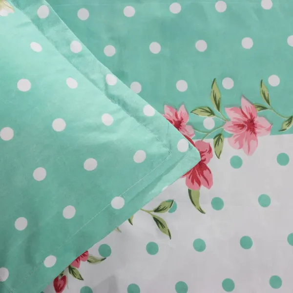 220TC_Elastic_Fitted_100%_Cotton_Feel_Printed_King_Size_Single_Bed_Bedsheet_with_1_Pillow_Cover_(36"x78"_Upto_6"_Mattress)_Green_Polka_Dots