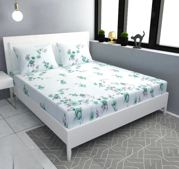 LIGHT_GREEN_Premium_Fitted_Elastic_Bedsheet_with_Two_Pillow_Covers_(72X78X_Up_to_10_Inches)_&_360_Degree_Elasticated