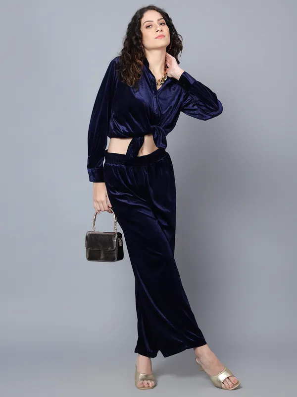 Blue_Velvet_Collared_Shirt_&_Pant_Co-ords_Set_For_Women
