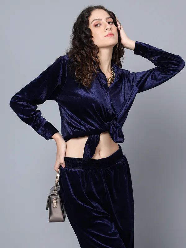 Blue_Velvet_Collared_Shirt_&_Pant_Co-ords_Set_For_Women
