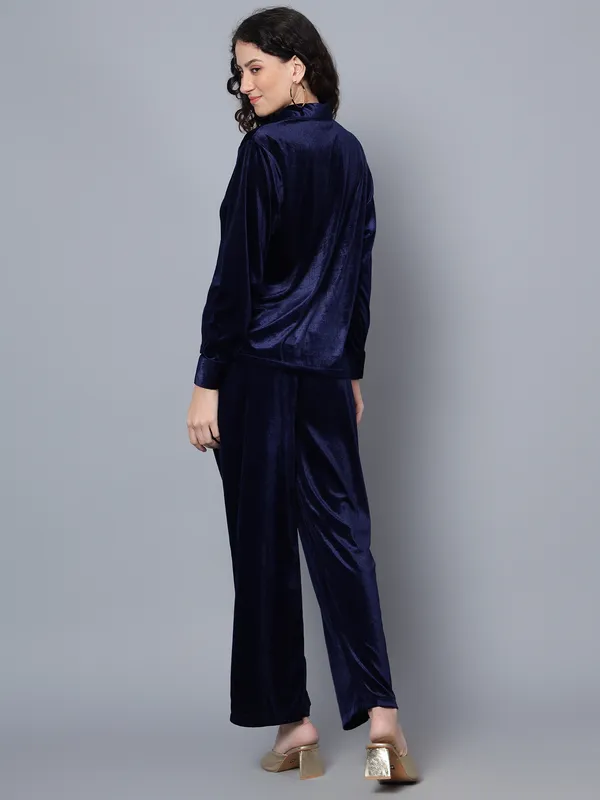 Blue_Velvet_Collared_Shirt_&_Pant_Co-ords_Set_For_Women