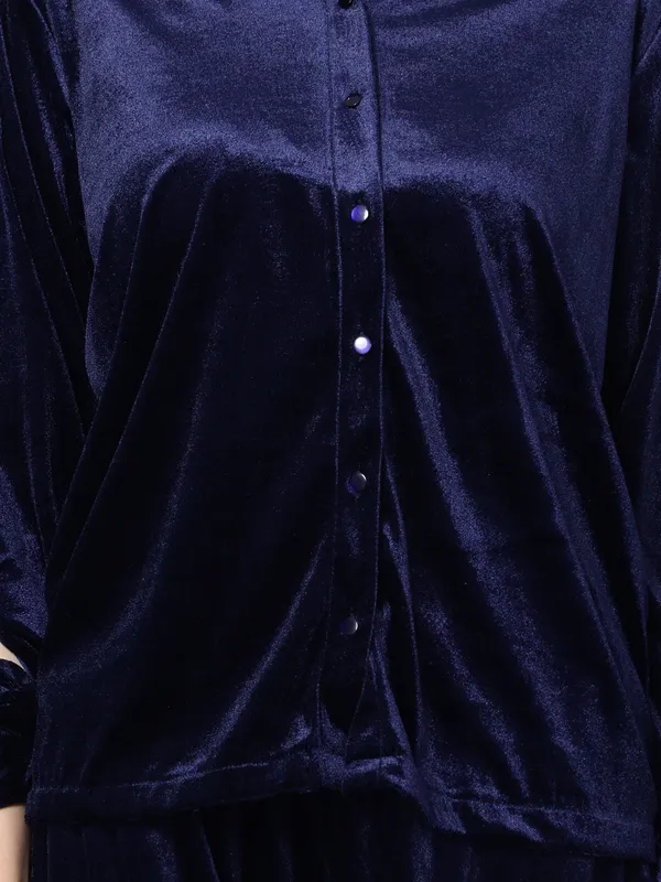 Blue_Velvet_Collared_Shirt_&_Pant_Co-ords_Set_For_Women