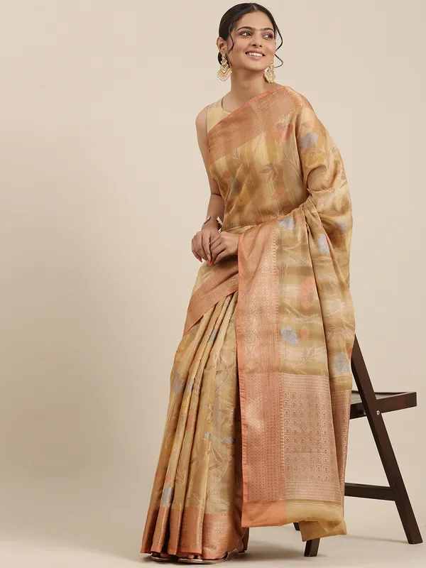 Brown_Matka_Silk/Silk_Blend_Banarasi_Sarees_For_Women