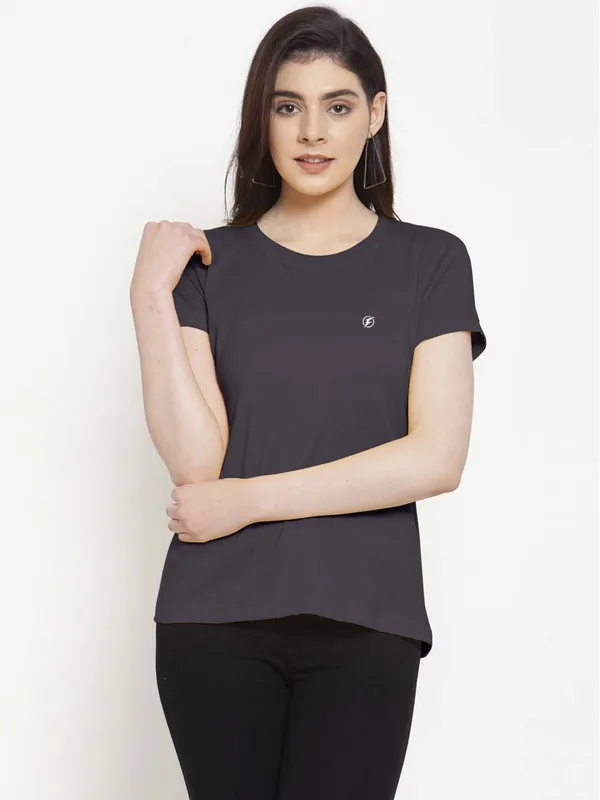 Pack_of_2_Olive_&_Grey_Cotton_Round_Neck_Short_Sleeves_T-Shirt_For_Women