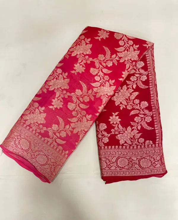 Humairah_Presents_Pure_Handloom_Rose_Pink_Contrast_Chiffon_Alfi_Gold_Zari_Jaal_and_Banarasi_Zari_Border_Saree_with_Rose_Pink_Blouse