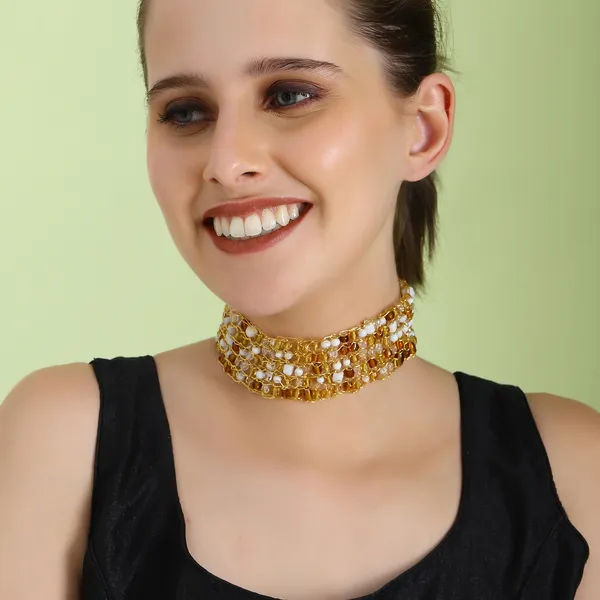 Yellow_Beaded_Croshe_Choker_For_Women