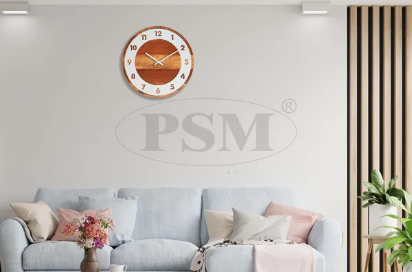 LASER_CUT_WOODEN_WALL_CLOCK_BROWN_IVORY_WHITE_15_INCH_ROUND_PSM_1105