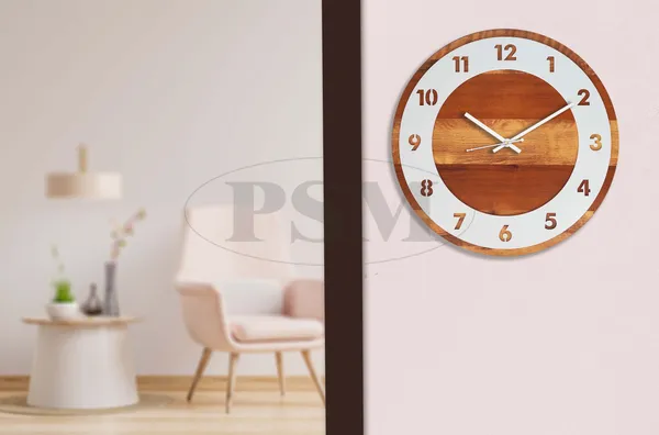 LASER_CUT_WOODEN_WALL_CLOCK_BROWN_IVORY_WHITE_15_INCH_ROUND_PSM_1105
