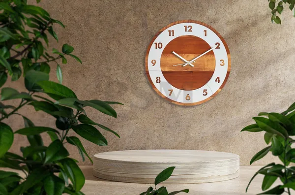 LASER_CUT_WOODEN_WALL_CLOCK_BROWN_IVORY_WHITE_15_INCH_ROUND_PSM_1105