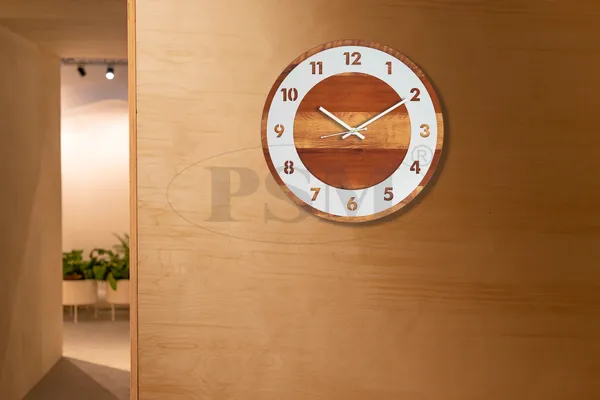 LASER_CUT_WOODEN_WALL_CLOCK_BROWN_IVORY_WHITE_15_INCH_ROUND_PSM_1105