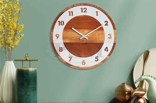 LASER_CUT_WOODEN_WALL_CLOCK_BROWN_IVORY_WHITE_15_INCH_ROUND_PSM_1105