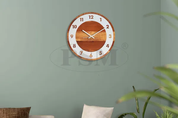 LASER_CUT_WOODEN_WALL_CLOCK_BROWN_IVORY_WHITE_15_INCH_ROUND_PSM_1105