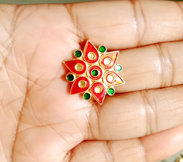 Assamese_Traditional_Copper_Gold_Plated_Red_Green_Colour_Finger-Ring_For_Girls_&_Women