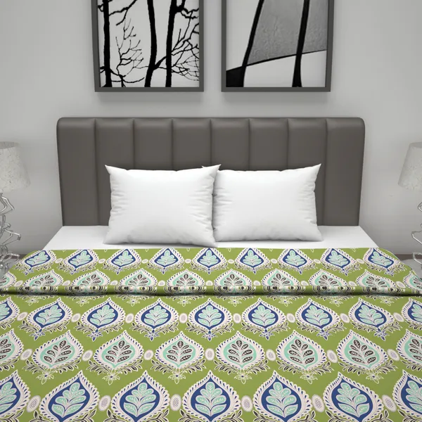 100%_Cotton_Reversible_Lightweight_Printed_Double_Bed_AC_Dohar_Blanket_-_Apple_Green